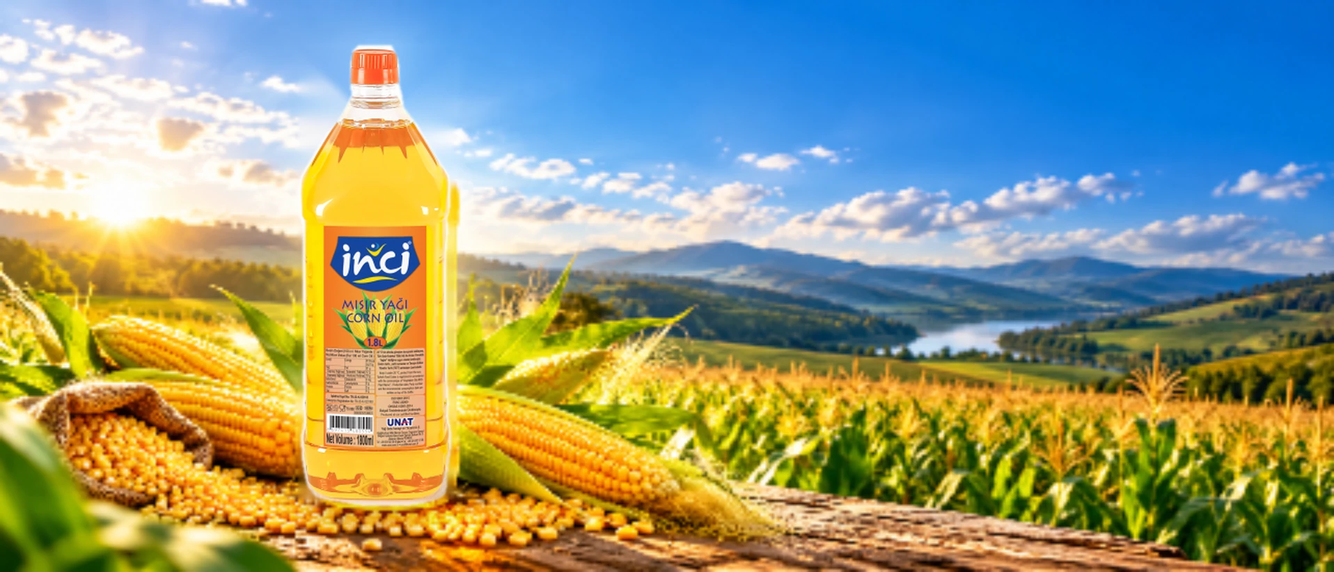 İnci Mısır Yağı 1,8 L Köşeli PET, mısır tarlası temalı ürün görseli